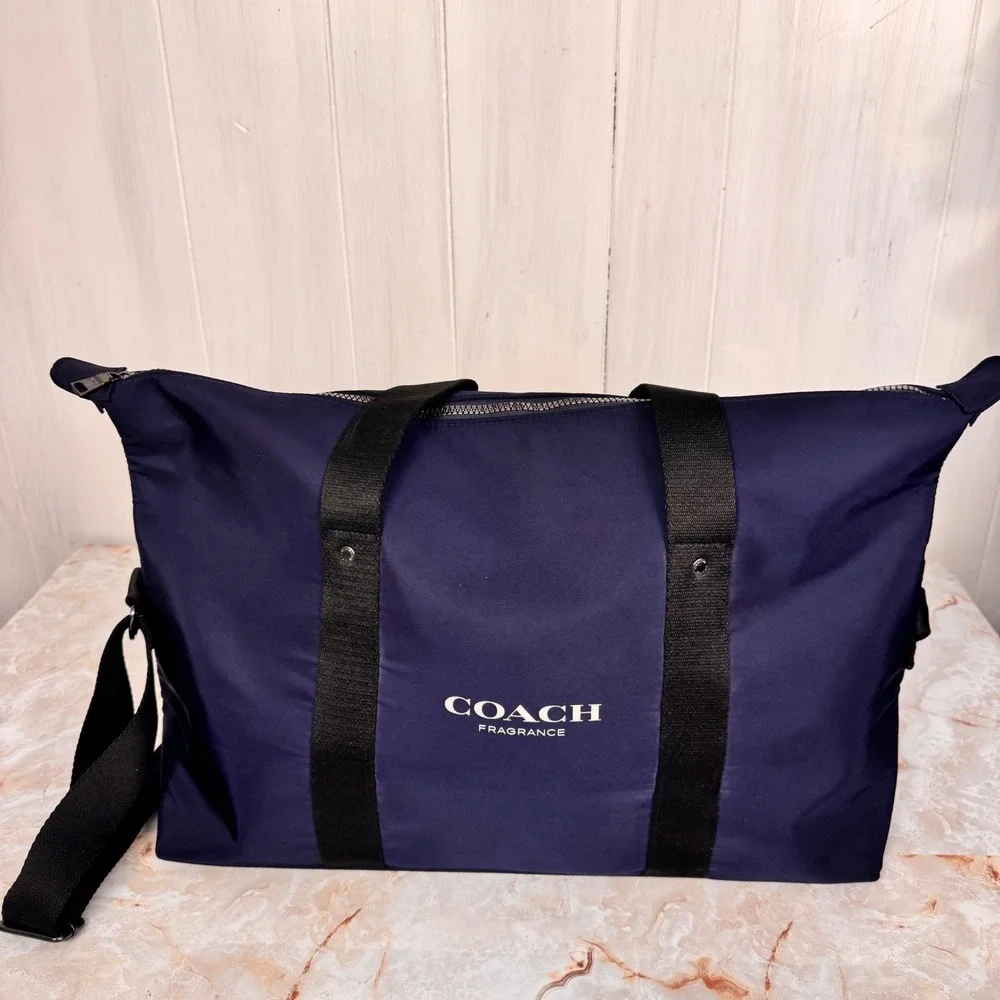 Coach Fragrance Duffel Bag Large Navy Blue Travel Weekend Gym Tote Bag